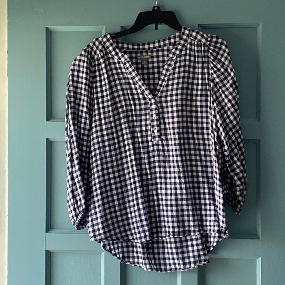 Blue gingham cotton blouse
